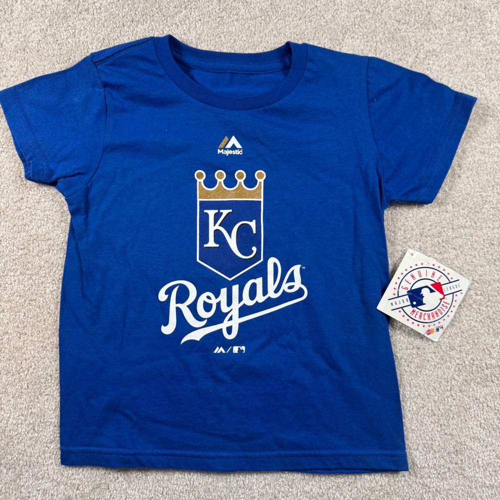 Majestic Kids Kansas City Royals MLB T-Shirt Royal Blue 100% Cotton Size 4T NWT‎
